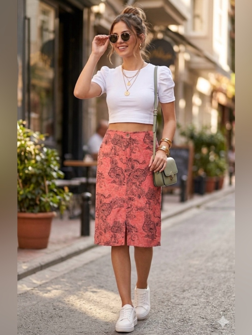 villager Coral Paisley Midi Skirt